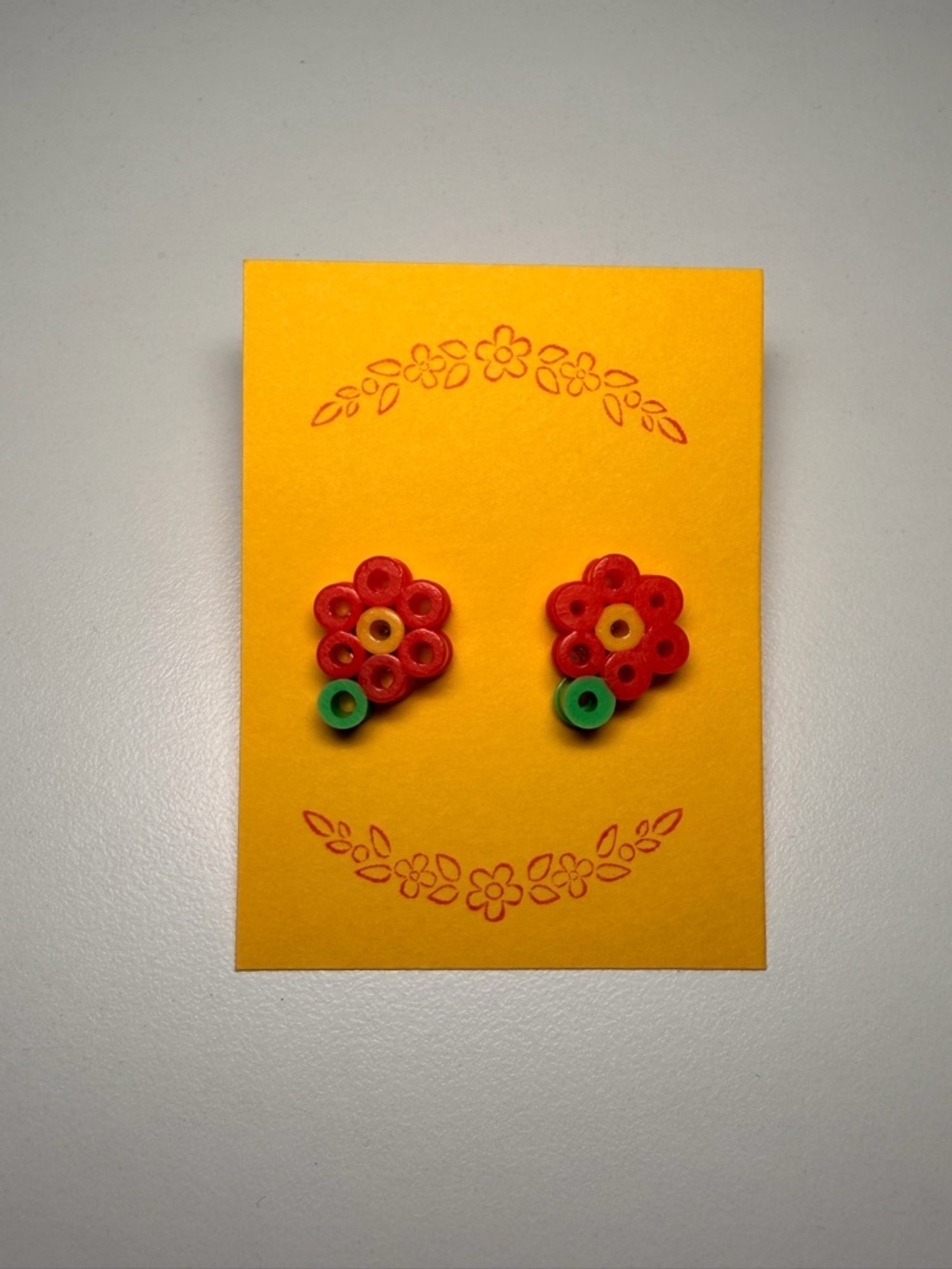 Handmade Red Flower Stud Earrings